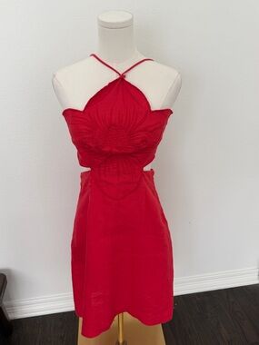 FARM RIO Red Leaf Halter Cutout Mini Dress